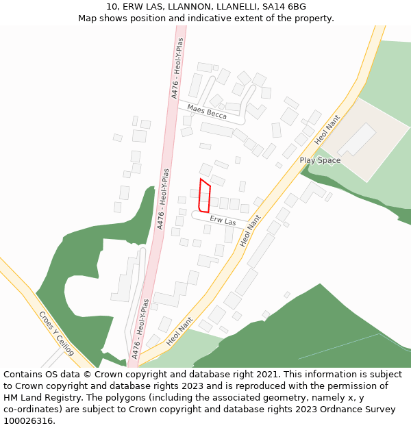 10, ERW LAS, LLANNON, LLANELLI, SA14 6BG: Location map and indicative extent of plot