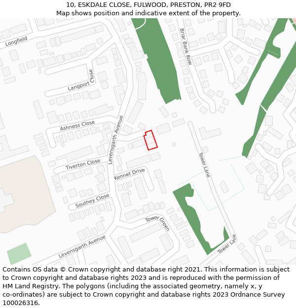 10, ESKDALE CLOSE, FULWOOD, PRESTON, PR2 9FD: Location map and indicative extent of plot