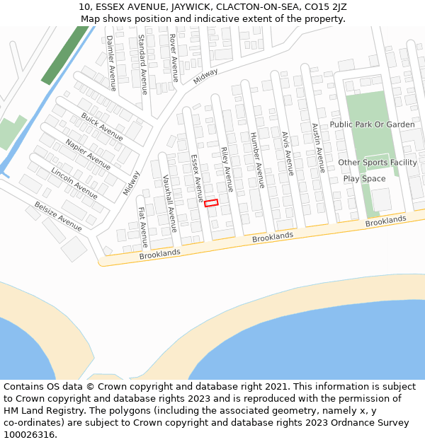 10, ESSEX AVENUE, JAYWICK, CLACTON-ON-SEA, CO15 2JZ: Location map and indicative extent of plot