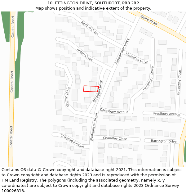 10, ETTINGTON DRIVE, SOUTHPORT, PR8 2RP: Location map and indicative extent of plot