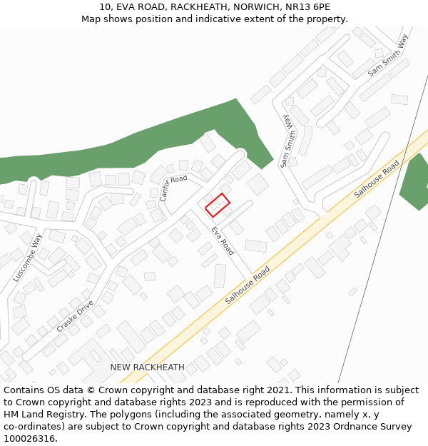 10, EVA ROAD, RACKHEATH, NORWICH, NR13 6PE: Location map and indicative extent of plot