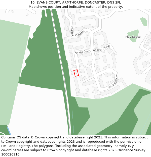 10, EVANS COURT, ARMTHORPE, DONCASTER, DN3 2FL: Location map and indicative extent of plot