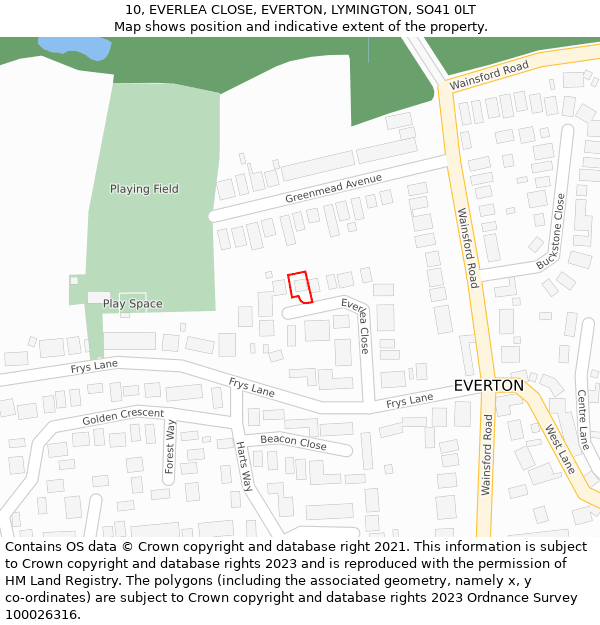 10, EVERLEA CLOSE, EVERTON, LYMINGTON, SO41 0LT: Location map and indicative extent of plot