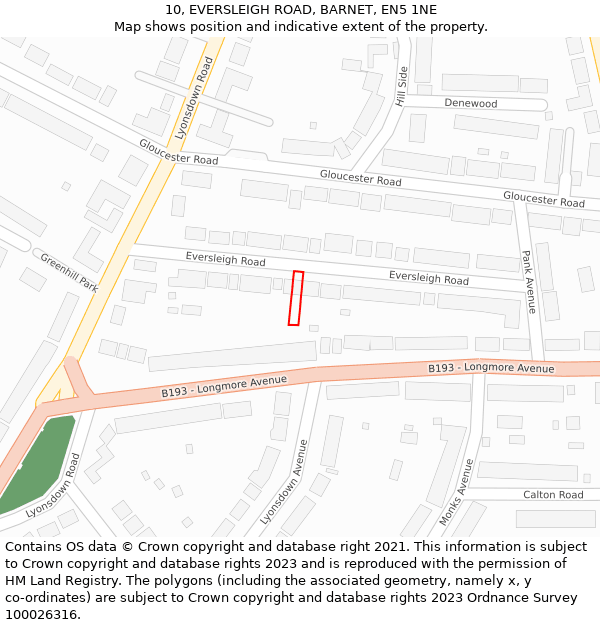 10, EVERSLEIGH ROAD, BARNET, EN5 1NE: Location map and indicative extent of plot