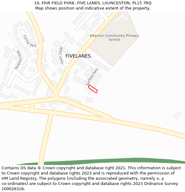 10, FAIR FIELD PARK, FIVE LANES, LAUNCESTON, PL15 7RQ: Location map and indicative extent of plot