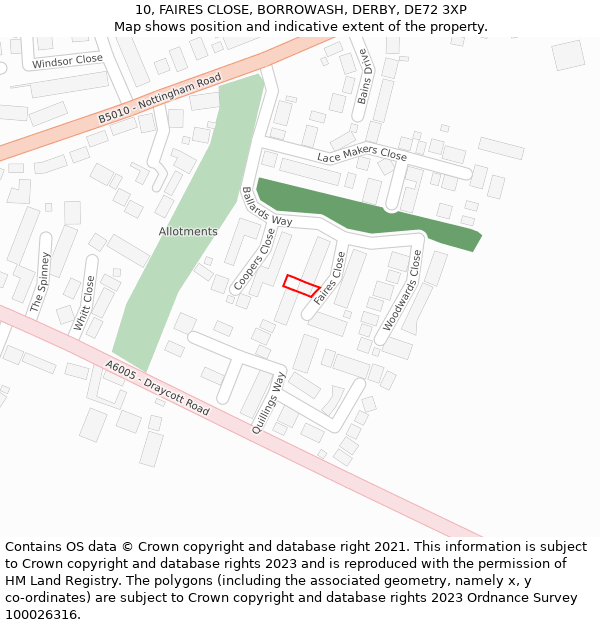 10, FAIRES CLOSE, BORROWASH, DERBY, DE72 3XP: Location map and indicative extent of plot