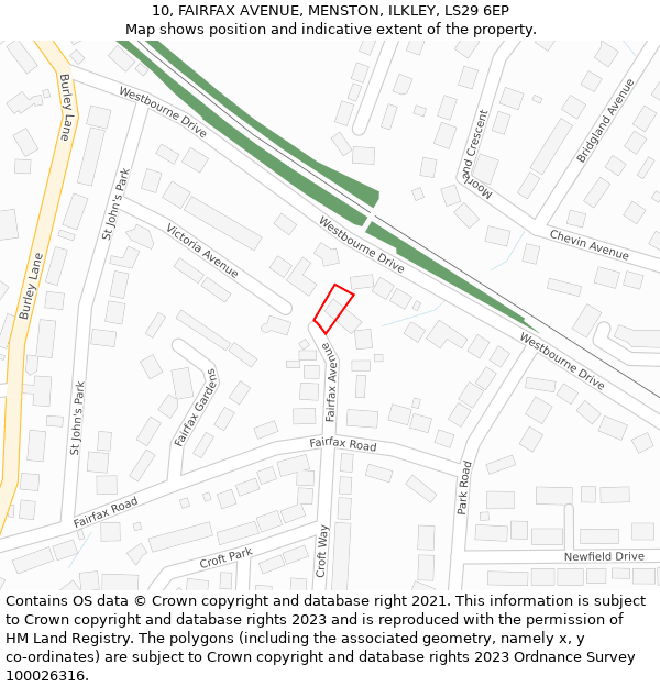 10, FAIRFAX AVENUE, MENSTON, ILKLEY, LS29 6EP: Location map and indicative extent of plot