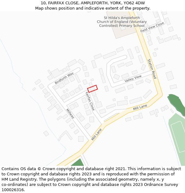 10, FAIRFAX CLOSE, AMPLEFORTH, YORK, YO62 4DW: Location map and indicative extent of plot