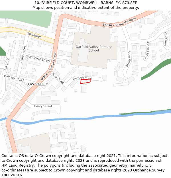 10, FAIRFIELD COURT, WOMBWELL, BARNSLEY, S73 8EF: Location map and indicative extent of plot