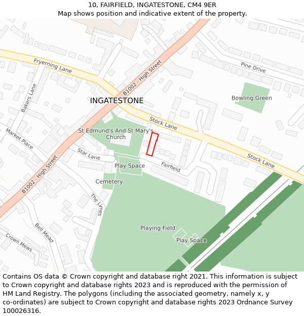 10, FAIRFIELD, INGATESTONE, CM4 9ER: Location map and indicative extent of plot