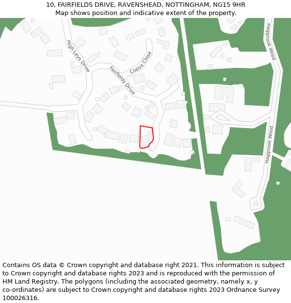 10, FAIRFIELDS DRIVE, RAVENSHEAD, NOTTINGHAM, NG15 9HR: Location map and indicative extent of plot