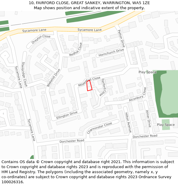 10, FAIRFORD CLOSE, GREAT SANKEY, WARRINGTON, WA5 1ZE: Location map and indicative extent of plot