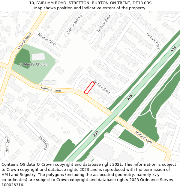 10, FAIRHAM ROAD, STRETTON, BURTON-ON-TRENT, DE13 0BS: Location map and indicative extent of plot