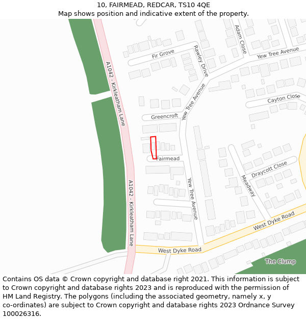 10, FAIRMEAD, REDCAR, TS10 4QE: Location map and indicative extent of plot