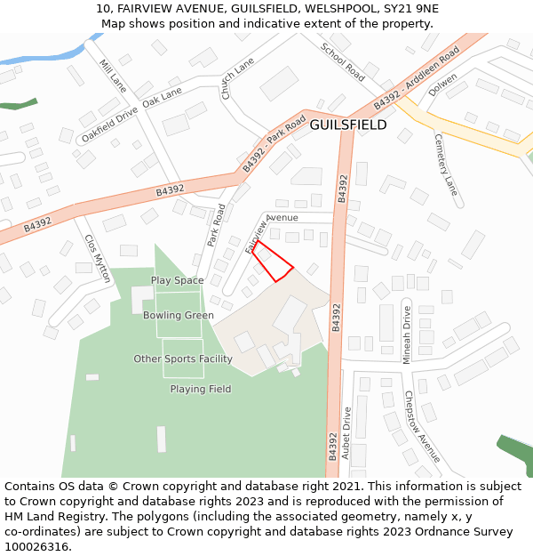10, FAIRVIEW AVENUE, GUILSFIELD, WELSHPOOL, SY21 9NE: Location map and indicative extent of plot