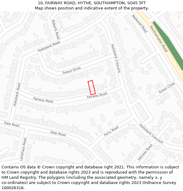 10, FAIRWAY ROAD, HYTHE, SOUTHAMPTON, SO45 5FT: Location map and indicative extent of plot