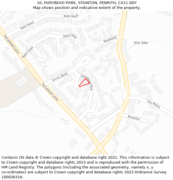 10, FAIRYBEAD PARK, STAINTON, PENRITH, CA11 0DY: Location map and indicative extent of plot