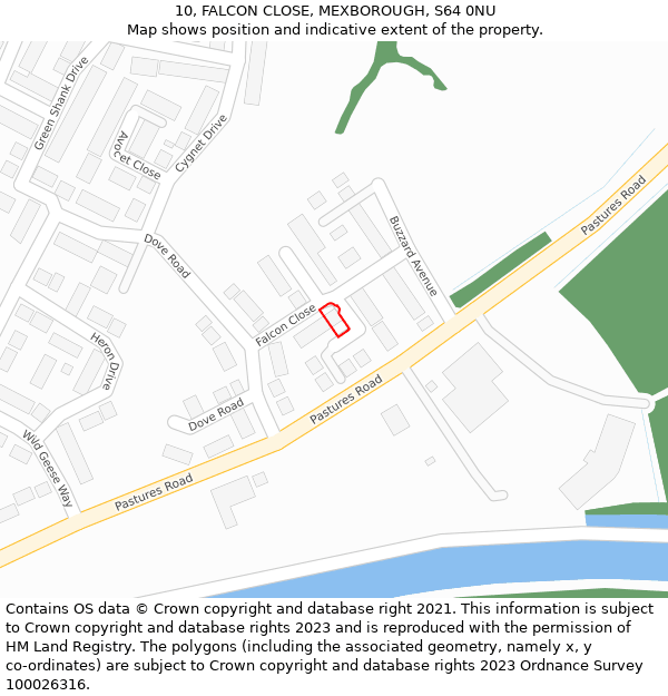 10, FALCON CLOSE, MEXBOROUGH, S64 0NU: Location map and indicative extent of plot