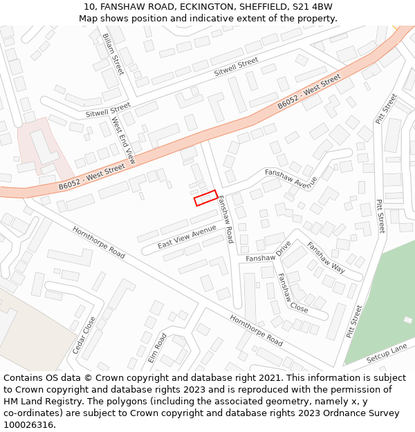 10, FANSHAW ROAD, ECKINGTON, SHEFFIELD, S21 4BW: Location map and indicative extent of plot