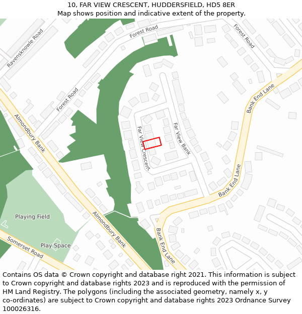 10, FAR VIEW CRESCENT, HUDDERSFIELD, HD5 8ER: Location map and indicative extent of plot