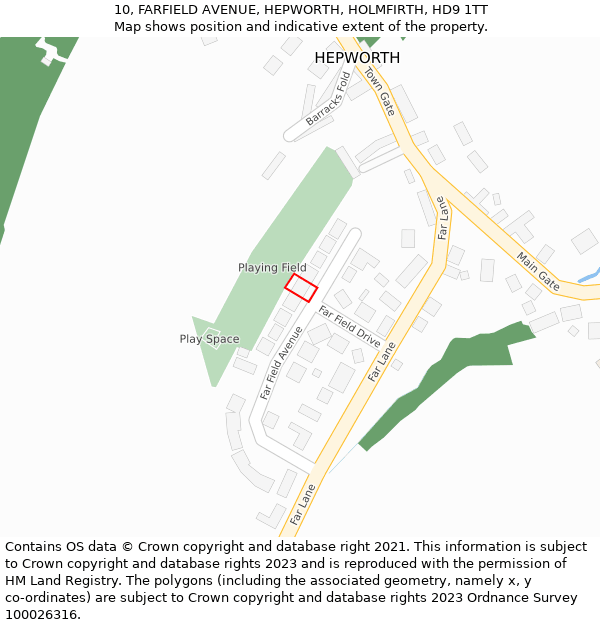 10, FARFIELD AVENUE, HEPWORTH, HOLMFIRTH, HD9 1TT: Location map and indicative extent of plot
