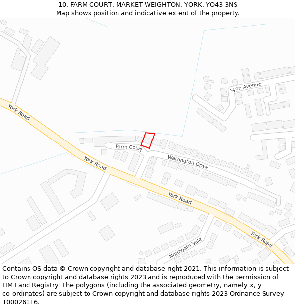 10, FARM COURT, MARKET WEIGHTON, YORK, YO43 3NS: Location map and indicative extent of plot