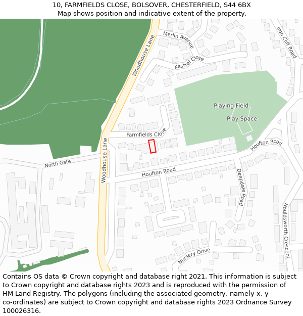 10, FARMFIELDS CLOSE, BOLSOVER, CHESTERFIELD, S44 6BX: Location map and indicative extent of plot