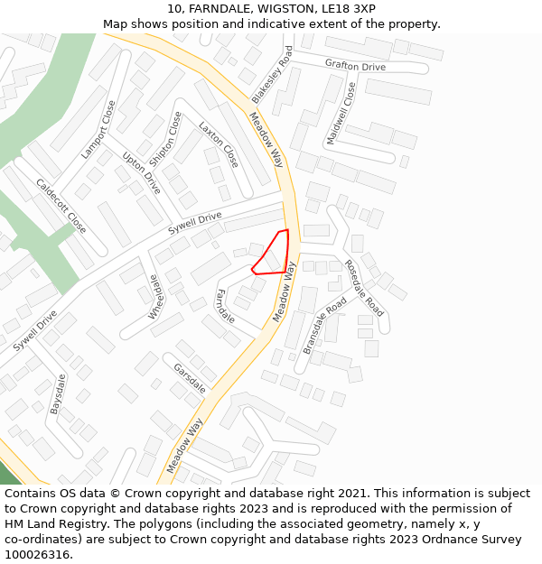 10, FARNDALE, WIGSTON, LE18 3XP: Location map and indicative extent of plot