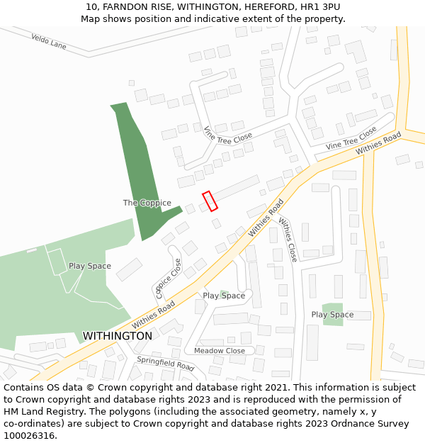 10, FARNDON RISE, WITHINGTON, HEREFORD, HR1 3PU: Location map and indicative extent of plot