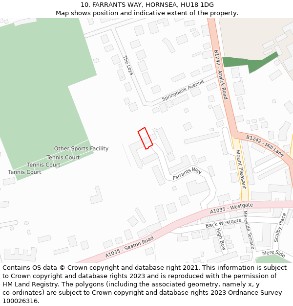 10, FARRANTS WAY, HORNSEA, HU18 1DG: Location map and indicative extent of plot