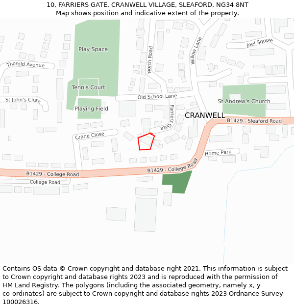 10, FARRIERS GATE, CRANWELL VILLAGE, SLEAFORD, NG34 8NT: Location map and indicative extent of plot