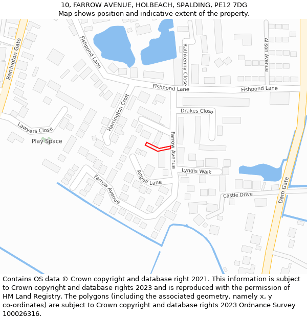 10, FARROW AVENUE, HOLBEACH, SPALDING, PE12 7DG: Location map and indicative extent of plot