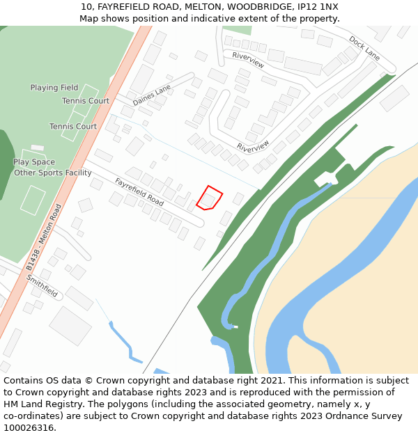 10, FAYREFIELD ROAD, MELTON, WOODBRIDGE, IP12 1NX: Location map and indicative extent of plot