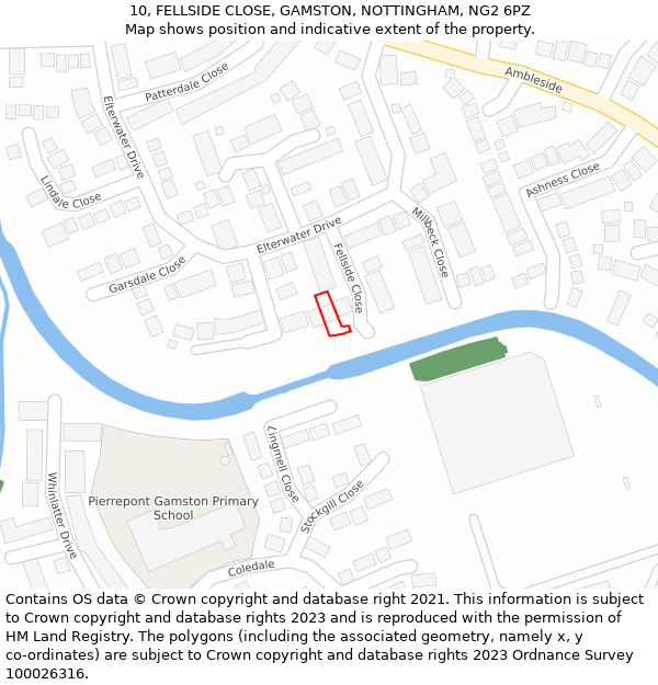 10, FELLSIDE CLOSE, GAMSTON, NOTTINGHAM, NG2 6PZ: Location map and indicative extent of plot