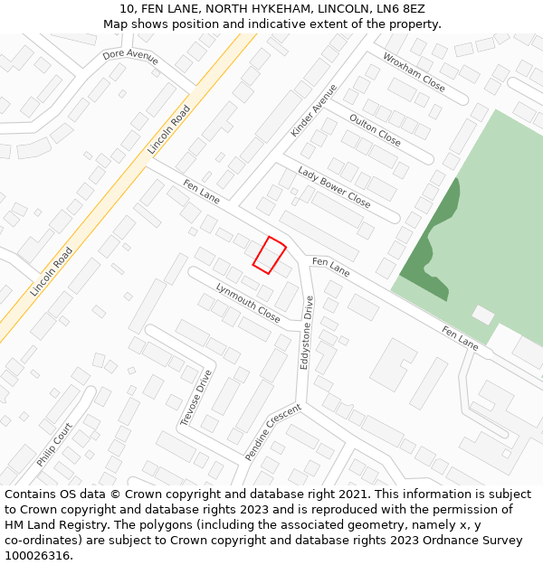 10, FEN LANE, NORTH HYKEHAM, LINCOLN, LN6 8EZ: Location map and indicative extent of plot