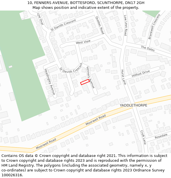 10, FENNERS AVENUE, BOTTESFORD, SCUNTHORPE, DN17 2GH: Location map and indicative extent of plot