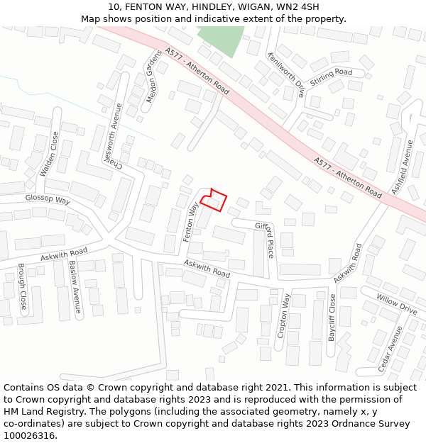 10, FENTON WAY, HINDLEY, WIGAN, WN2 4SH: Location map and indicative extent of plot