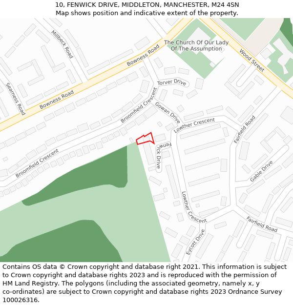 10, FENWICK DRIVE, MIDDLETON, MANCHESTER, M24 4SN: Location map and indicative extent of plot