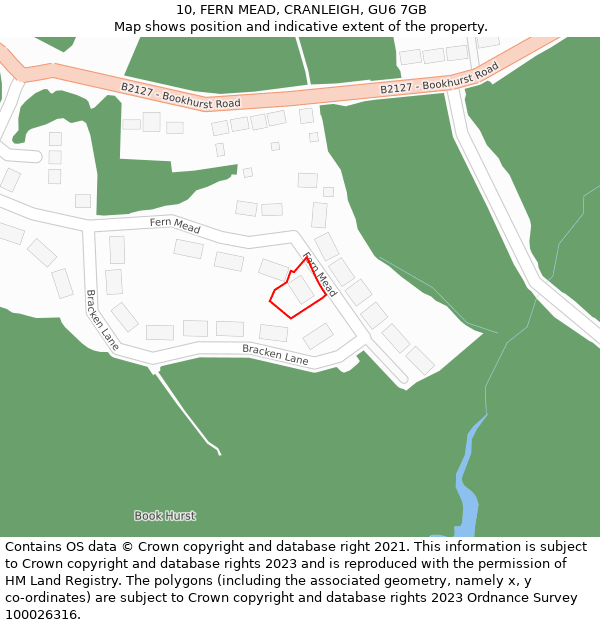 10, FERN MEAD, CRANLEIGH, GU6 7GB: Location map and indicative extent of plot