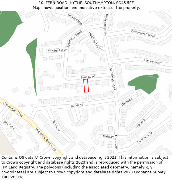 10, FERN ROAD, HYTHE, SOUTHAMPTON, SO45 5EE: Location map and indicative extent of plot