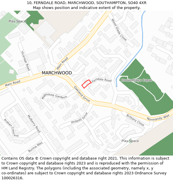 10, FERNDALE ROAD, MARCHWOOD, SOUTHAMPTON, SO40 4XR: Location map and indicative extent of plot