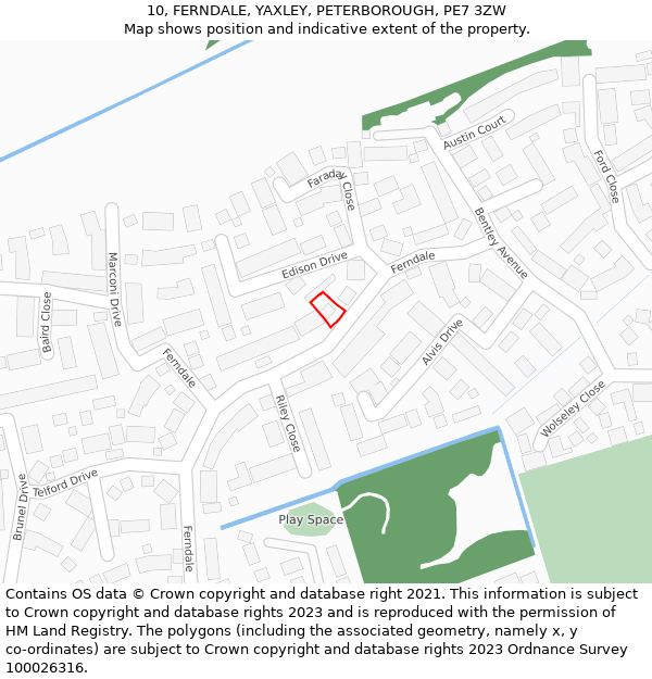 10, FERNDALE, YAXLEY, PETERBOROUGH, PE7 3ZW: Location map and indicative extent of plot