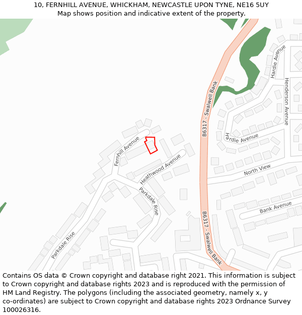 10, FERNHILL AVENUE, WHICKHAM, NEWCASTLE UPON TYNE, NE16 5UY: Location map and indicative extent of plot