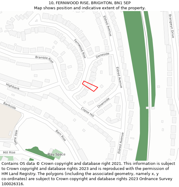 10, FERNWOOD RISE, BRIGHTON, BN1 5EP: Location map and indicative extent of plot