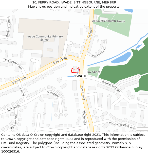 10, FERRY ROAD, IWADE, SITTINGBOURNE, ME9 8RR: Location map and indicative extent of plot
