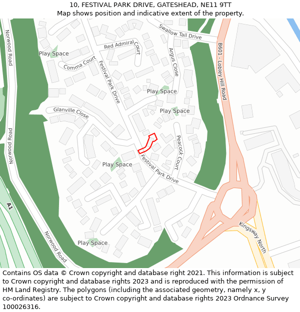 10, FESTIVAL PARK DRIVE, GATESHEAD, NE11 9TT: Location map and indicative extent of plot
