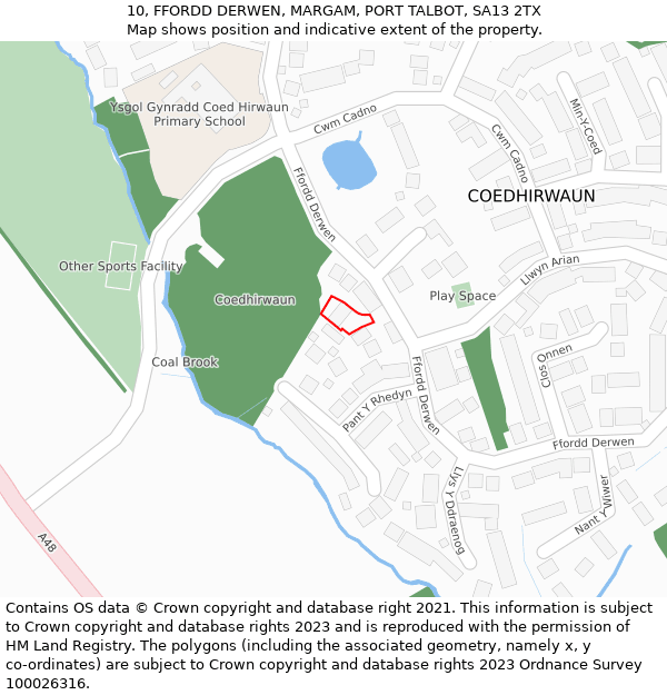 10, FFORDD DERWEN, MARGAM, PORT TALBOT, SA13 2TX: Location map and indicative extent of plot