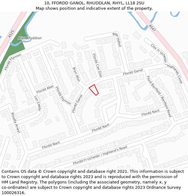 10, FFORDD GANOL, RHUDDLAN, RHYL, LL18 2SU: Location map and indicative extent of plot