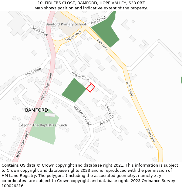 10, FIDLERS CLOSE, BAMFORD, HOPE VALLEY, S33 0BZ: Location map and indicative extent of plot