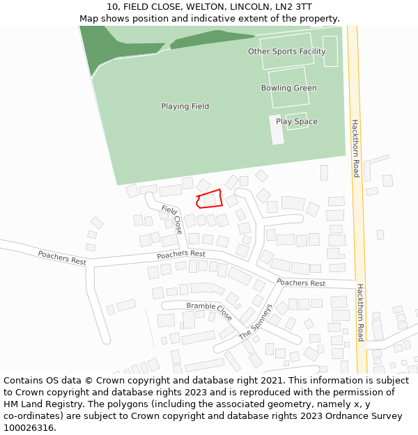 10, FIELD CLOSE, WELTON, LINCOLN, LN2 3TT: Location map and indicative extent of plot